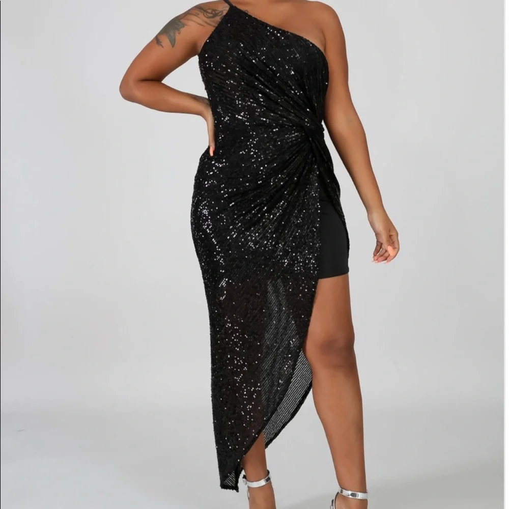 Dresses | Black Sequin One Shoulder Dress | Poshmark